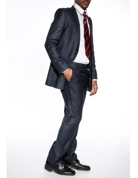 Navy Blue Suit - Navy Suit Mens Dark Navy 2 Button Side Vents Peak Lapel Modern Fit Suits - Men's Tuxedo USA