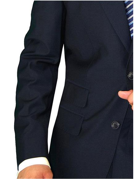 Navy Blue Suit - Navy Suit Mens Dark Navy 2 Button Side Vents Peak Lapel Modern Fit Suits - Men's Tuxedo USA
