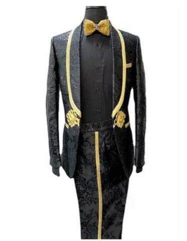 Black And Gold Stripe Suit - Slim Fit Vested Suit