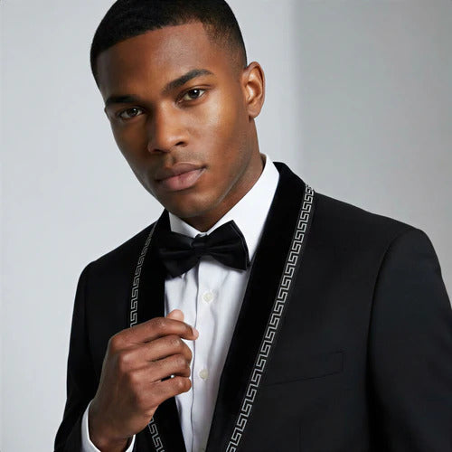 Bootcut wedding suit Black Shawl Lapel Bootcut Tuxedo with Stone Trim – Prom and Wedding