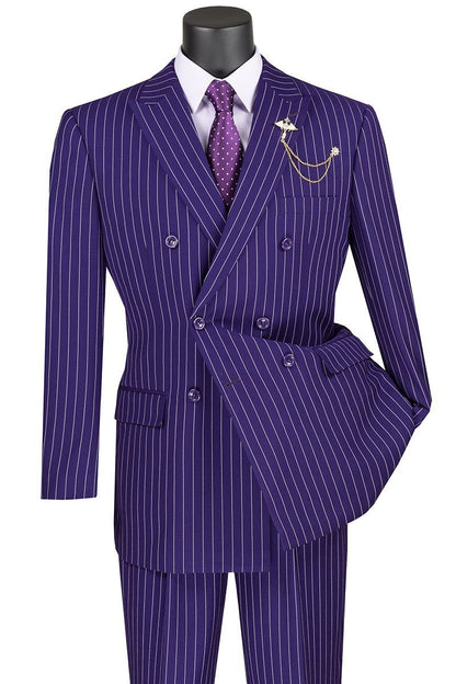 Mens Double Breasted Gangster Pinstripe Suit in Navy Blue