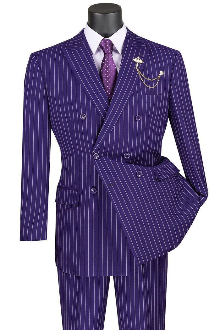 Men's Double Breasted Gangster Pinstripe Suit in Navy Blue