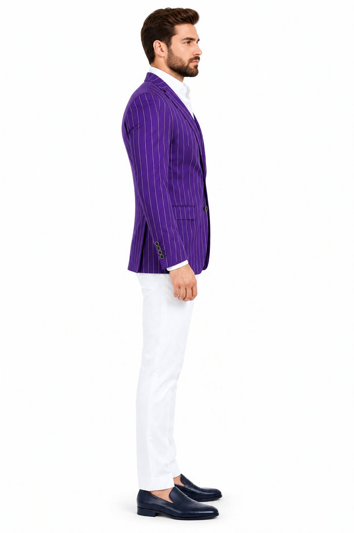 Purple pinstripe blazer with white pants suit party blazer