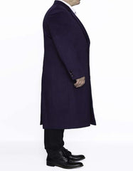 Mens Overcoat Mens Topcoat Mens Purple 3 Button Wool Dress Top Coat - Three Quarter 34 Inch Length