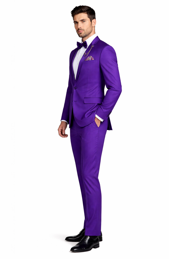 Purple Tuxedo Suit for Men  Stylish Two-Piece Prom and Wedding Suit with Matching Satin Lapel