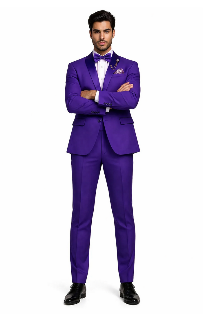 Purple Tuxedo Suit for Men  Stylish Two-Piece Prom and Wedding Suit with Matching Satin Lapel