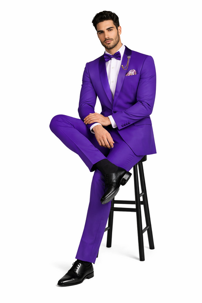 Purple Tuxedo Suit for Men  Stylish Two-Piece Prom and Wedding Suit with Matching Satin Lapel