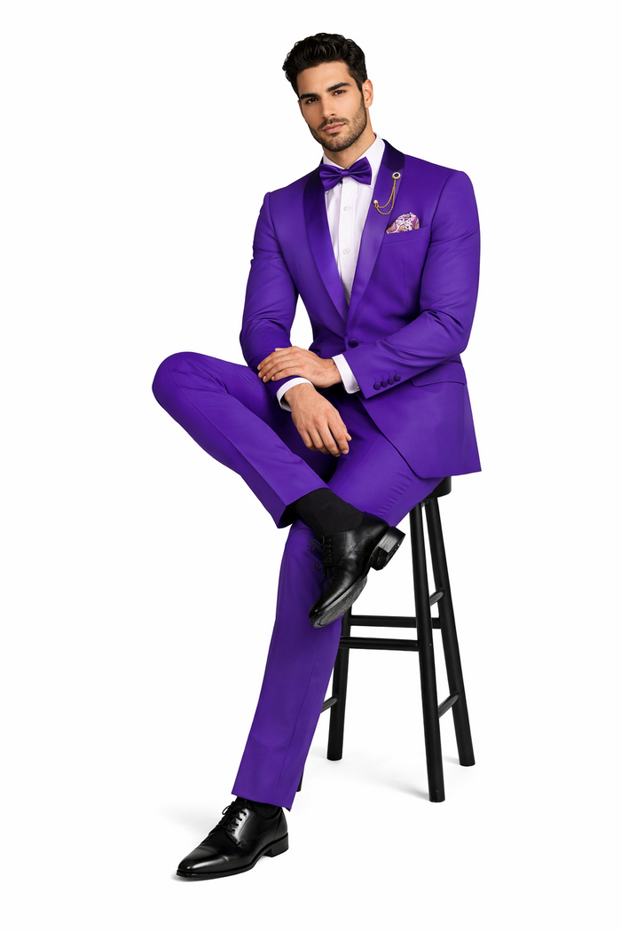 Purple Tuxedo Suit for Men  Stylish Two-Piece Prom and Wedding Suit with Matching Satin Lapel