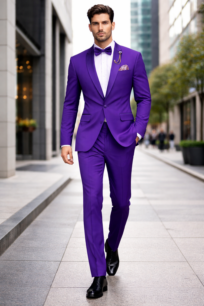 Purple Tuxedo Suit for Men  Stylish Two-Piece Prom and Wedding Suit with Matching Satin Lapel