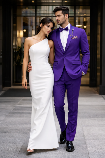 Purple Tuxedo Suit for Men  Stylish Two-Piece Prom and Wedding Suit with Matching Satin Lapel