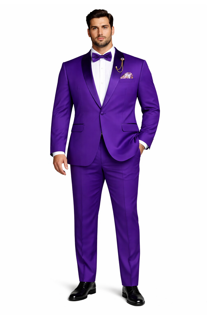 Purple Tuxedo Suit for Men  Stylish Two-Piece Prom and Wedding Suit with Matching Satin Lapel