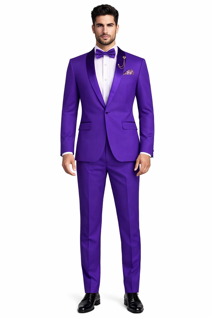Purple Tuxedo Suit for Men  Stylish Two-Piece Prom and Wedding Suit with Matching Satin Lapel