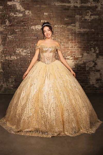 Quince Dress Sweetheart Sleeveless Sequin Ball Dance By Layla K Lk264 - CHAMPAGNE / 4 - Dress