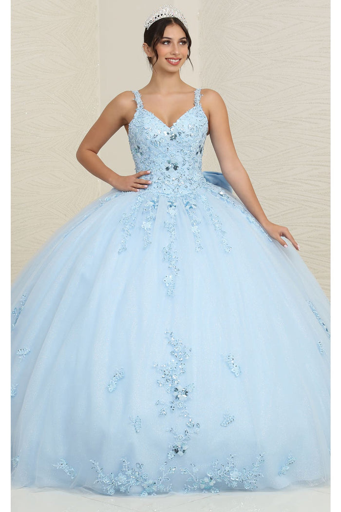 Quinceanera Dress Ball Gown in Mesh Glitter Bow Train by Layla K LK174