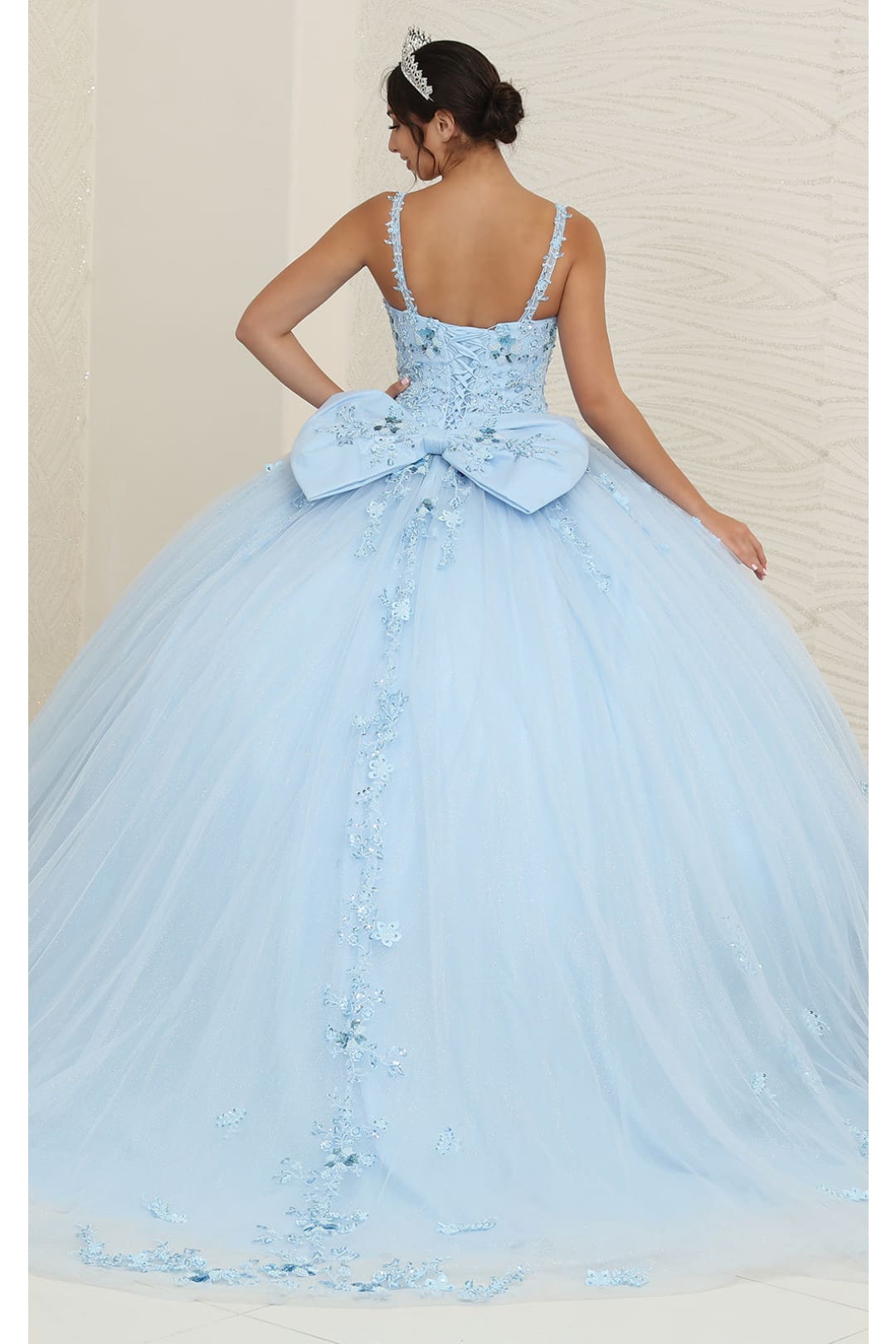 Quinceanera Dress Ball Gown in Mesh Glitter Bow Train by Layla K LK174 - Dress