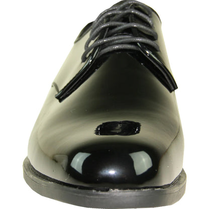 Bravo Mens Classic Plain Square Toe Shiny Patent Tuxedo Dress Shoe in Black