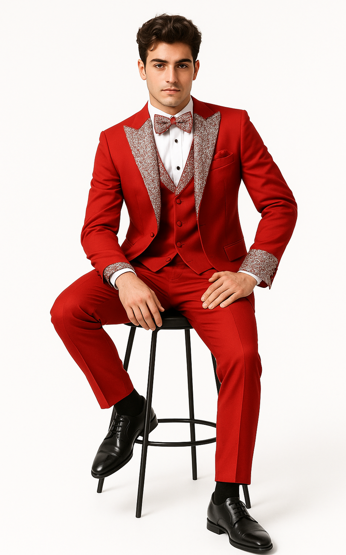 Red and White Christmas New Year Holiday Party Suit  Matching Bowtie