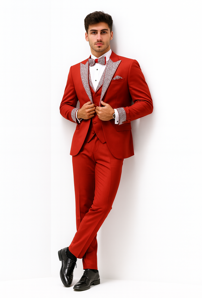 Red and White Christmas New Year Holiday Party Suit  Matching Bowtie