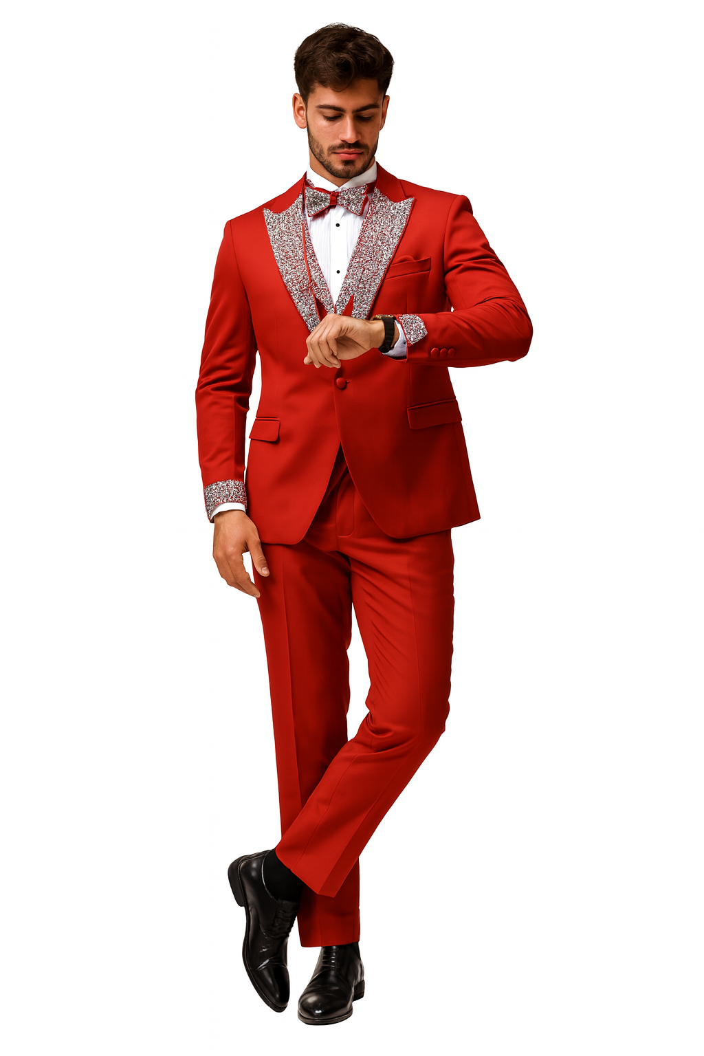 Red and White Christmas New Year Holiday Party Suit  Matching Bowtie