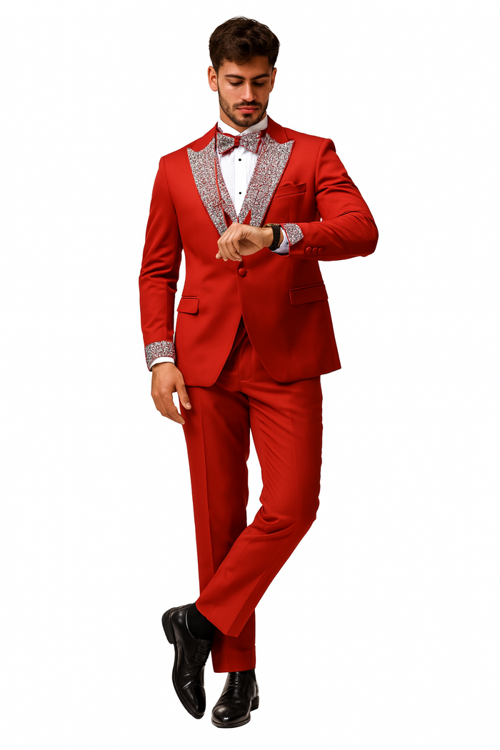 Red and White Christmas New Year Holiday Party Suit  Matching Bowtie