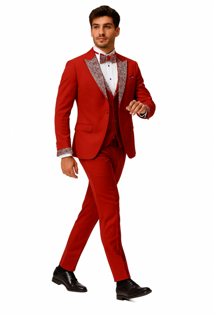 Red and White Christmas New Year Holiday Party Suit  Matching Bowtie