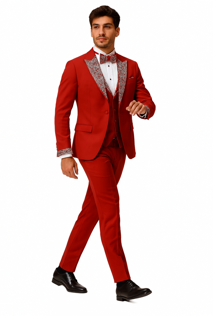 Red and White Christmas New Year Holiday Party Suit  Matching Bowtie