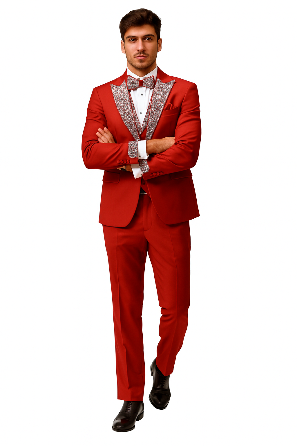 Red and White Christmas New Year Holiday Party Suit  Matching Bowtie