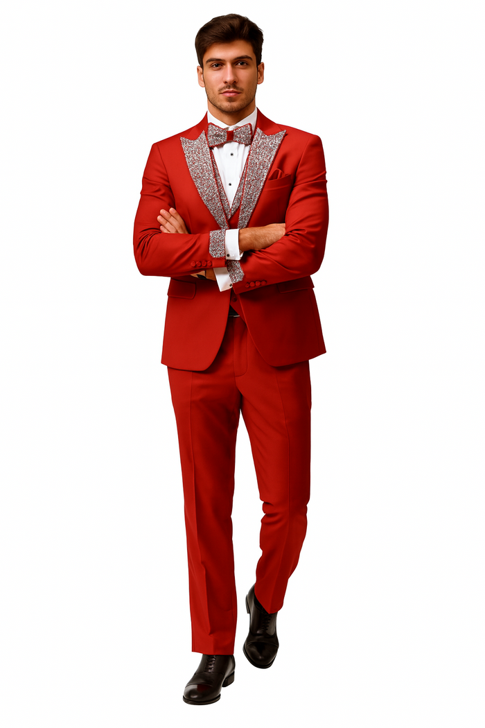 Red and White Christmas New Year Holiday Party Suit  Matching Bowtie