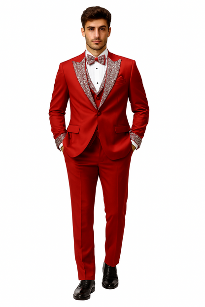 Red and White Christmas New Year Holiday Party Suit Matching Bowtie
