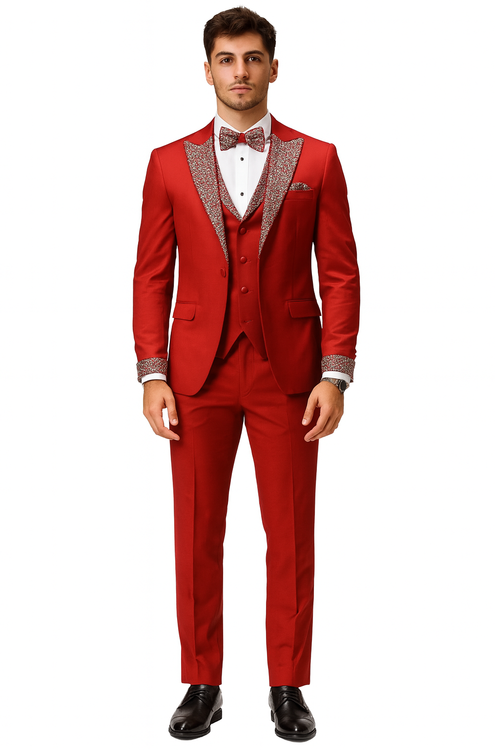 Red and White Christmas New Year Holiday Party Suit  Matching Bowtie