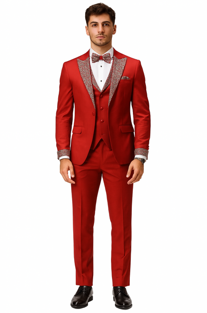 Red and White Christmas New Year Holiday Party Suit  Matching Bowtie