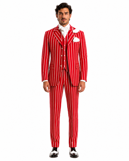 Light Red and White Pinstripe  - Gangster 1920s Pinstripe Suit - Mens  Fashion Suit