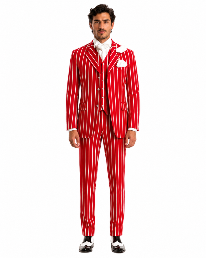 Light Red and White Pinstripe  - Gangster 1920s Pinstripe Suit - Mens  Fashion Suit