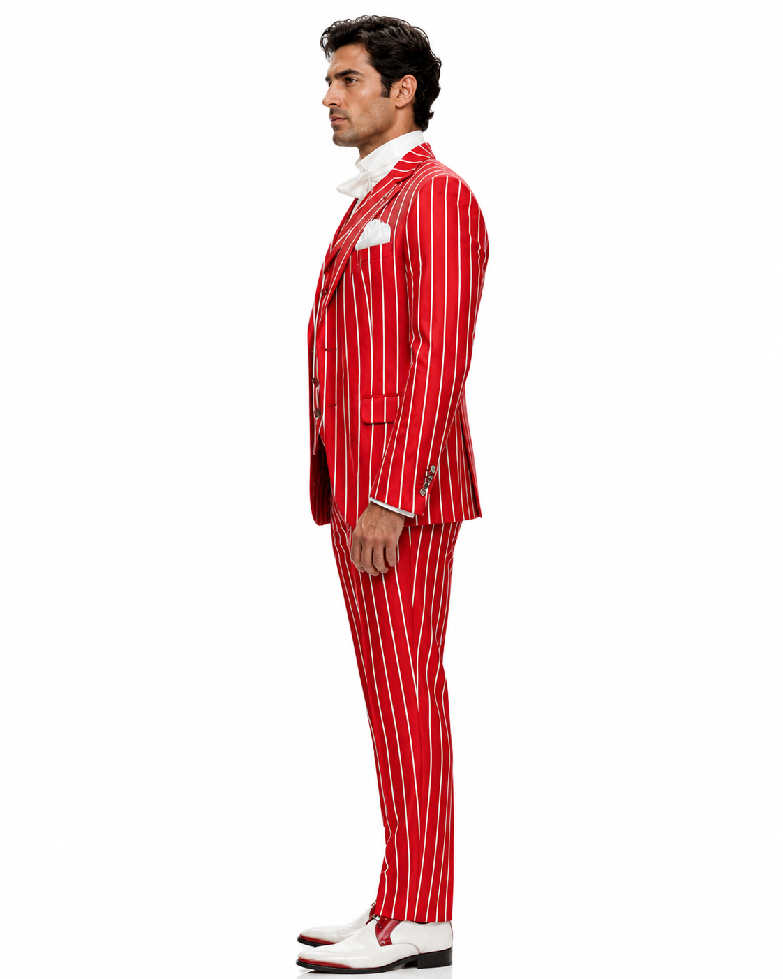 Light Red and White Pinstripe  - Gangster 1920s Pinstripe Suit - Mens  Fashion Suit