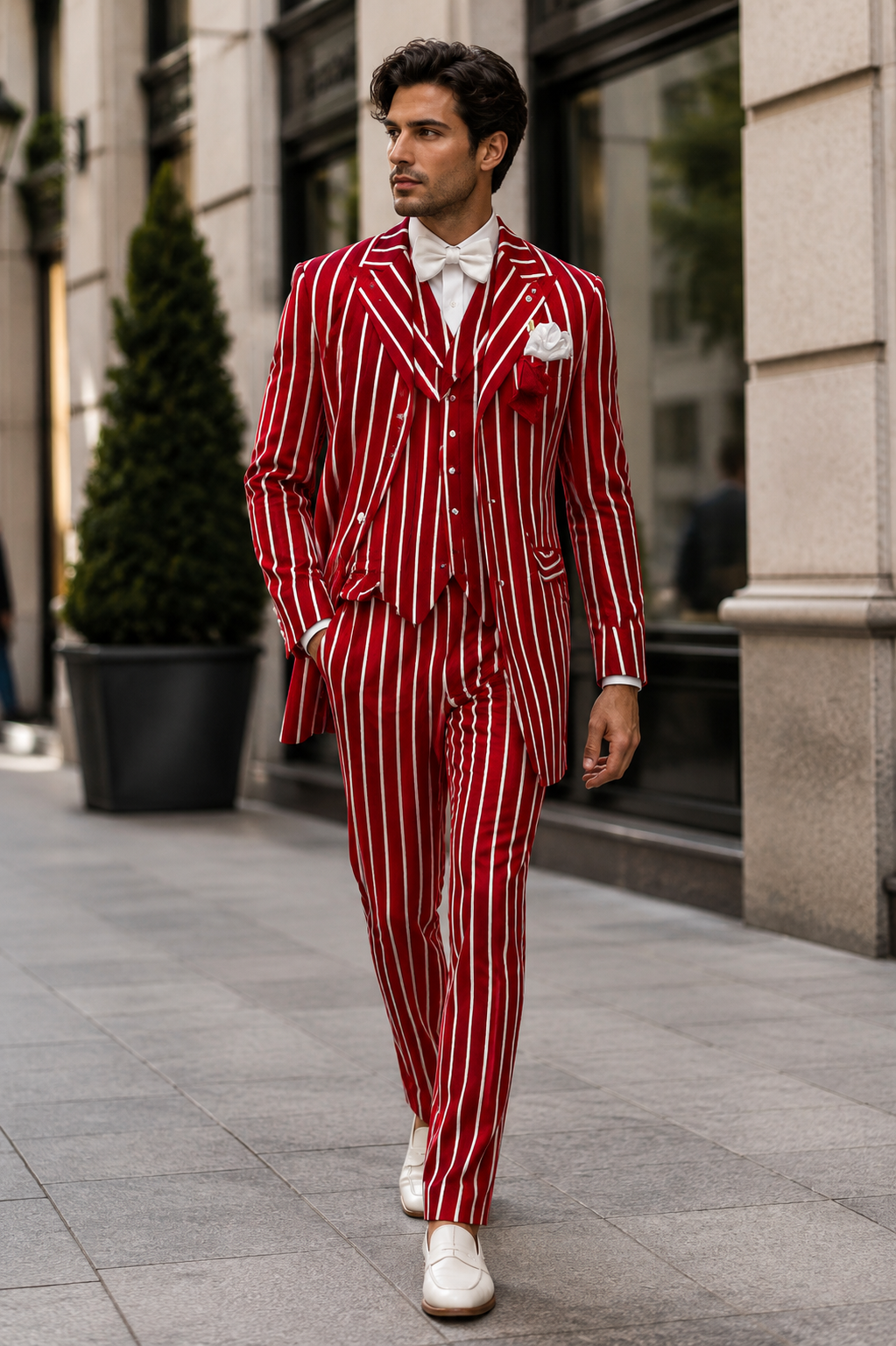Light Red and White Pinstripe  - Gangster 1920s Pinstripe Suit - Mens  Fashion Suit