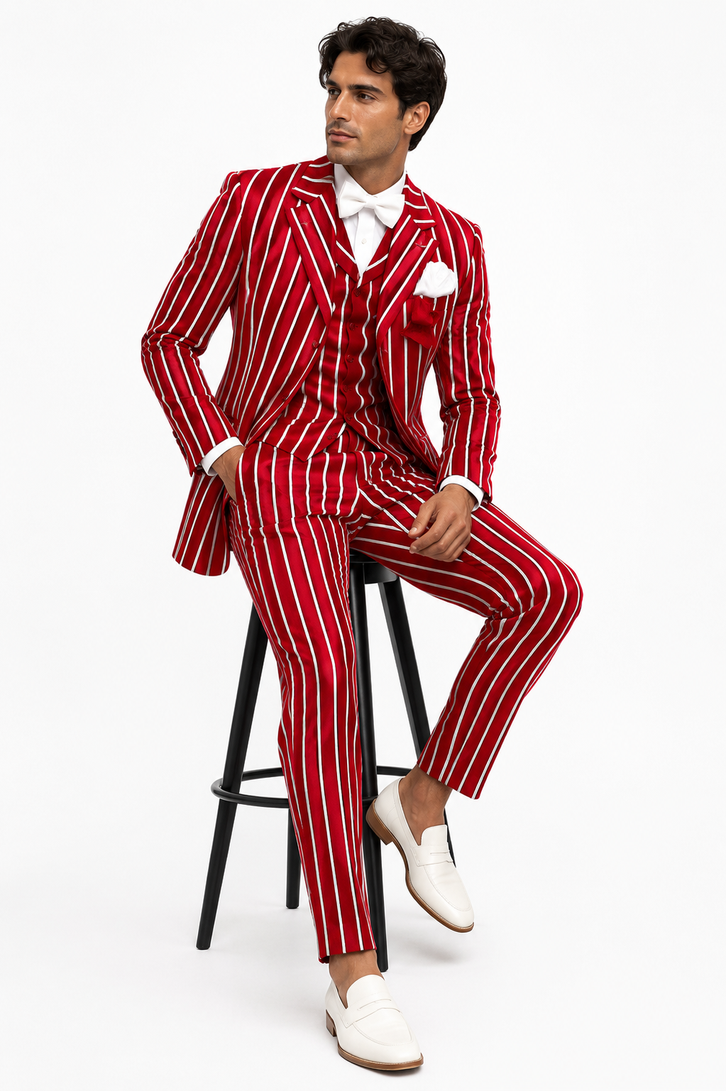 Light Red and White Pinstripe  - Gangster 1920s Pinstripe Suit - Mens  Fashion Suit