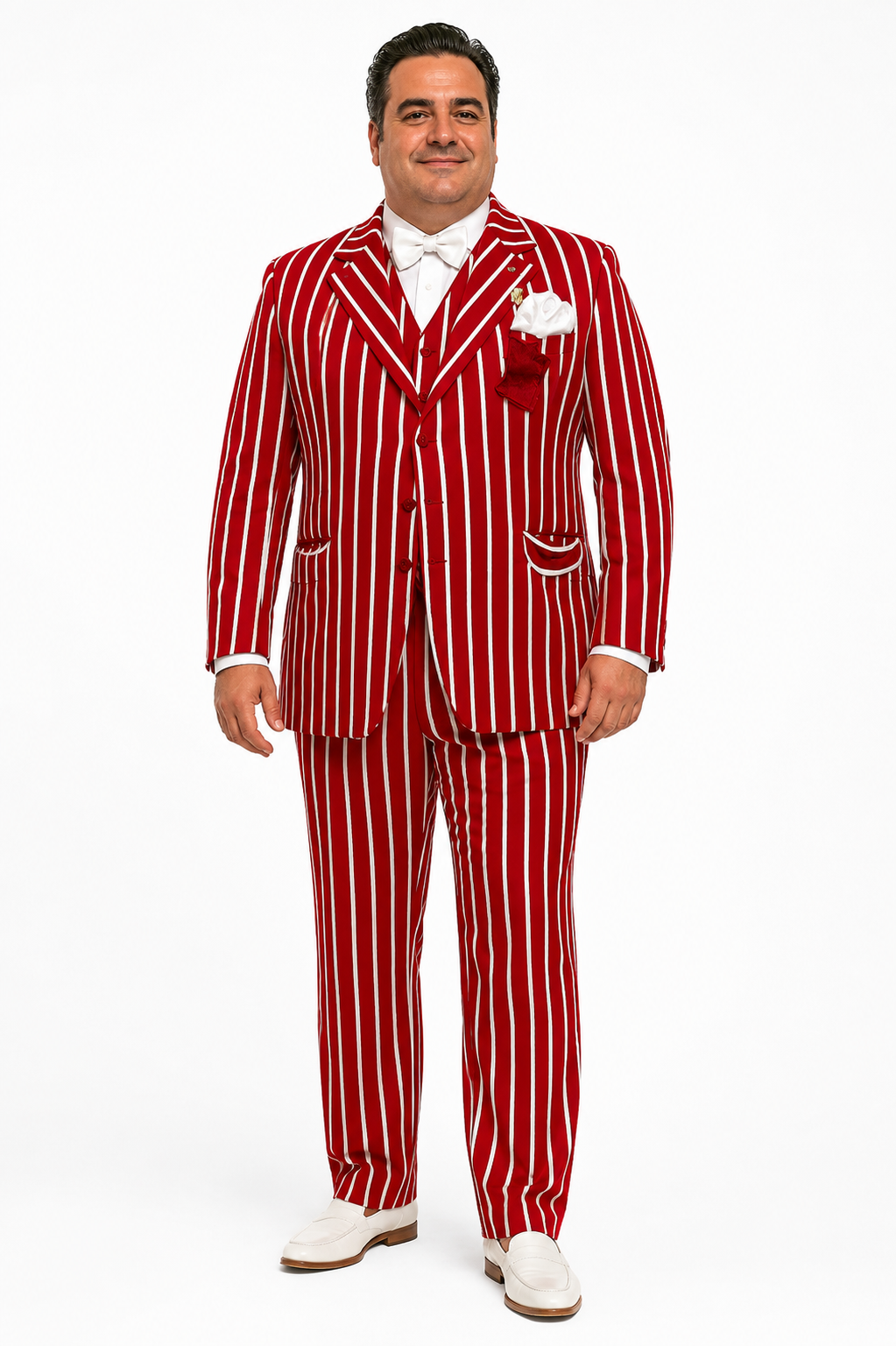 Light Red and White Pinstripe  - Gangster 1920s Pinstripe Suit - Mens  Fashion Suit