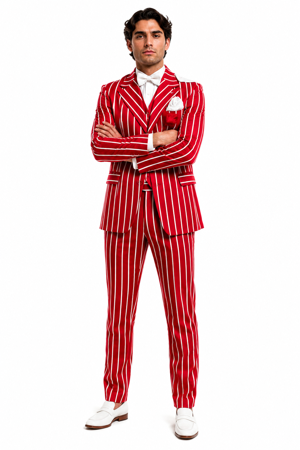 Light Red and White Pinstripe  - Gangster 1920s Pinstripe Suit - Mens  Fashion Suit