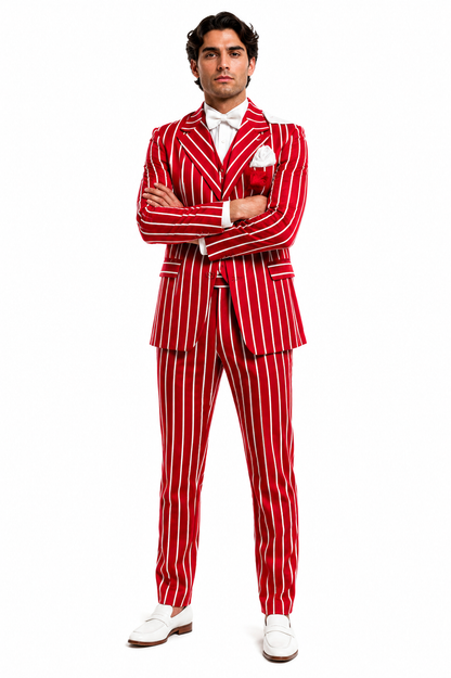 Light Red and White Pinstripe  - Gangster 1920s Pinstripe Suit - Mens  Fashion Suit