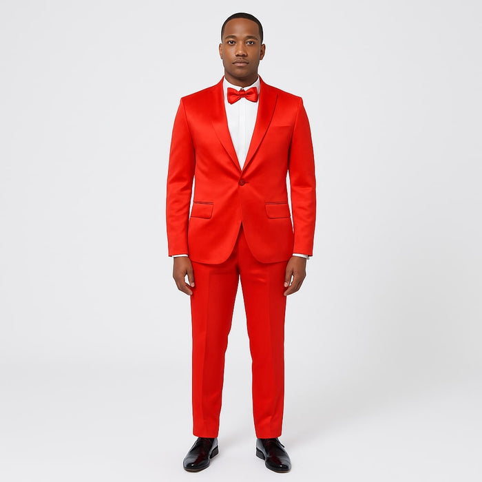 Red Satin Tuxedo Set  4-Piece Statement for Weddings & Proms