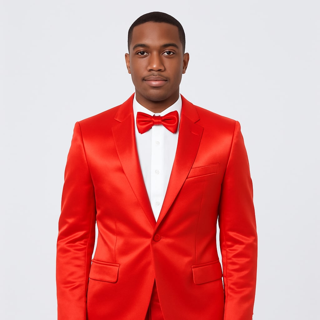 Red Satin Tuxedo Set – 4-Piece Statement for Weddings & Proms