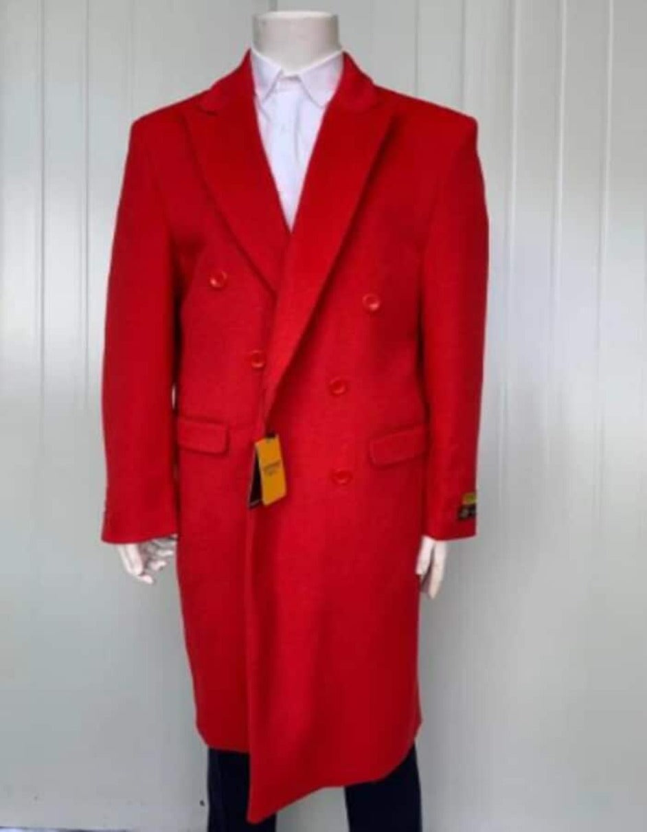 Red Trench Coat - Long Red Coat - Mens Red Peacoat - Mens Red Overcoat - Wool Fabric