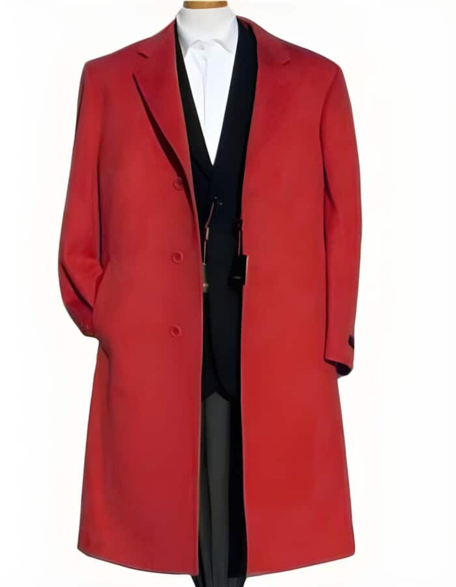 Men's Three Buttons Red Wool Fabric Overcoat / Long men's Dress Topcoat - Winter coat