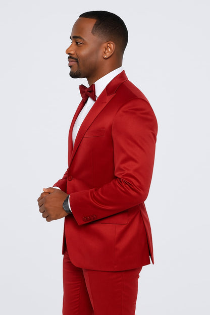 Burgundy Satin Tuxedo Set  4-Piece Ensemble for Weddings & Proms