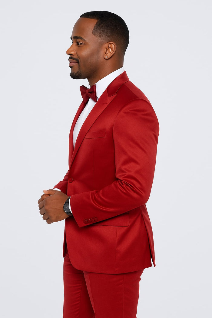 Burgundy Satin Tuxedo Set  4-Piece Ensemble for Weddings & Proms