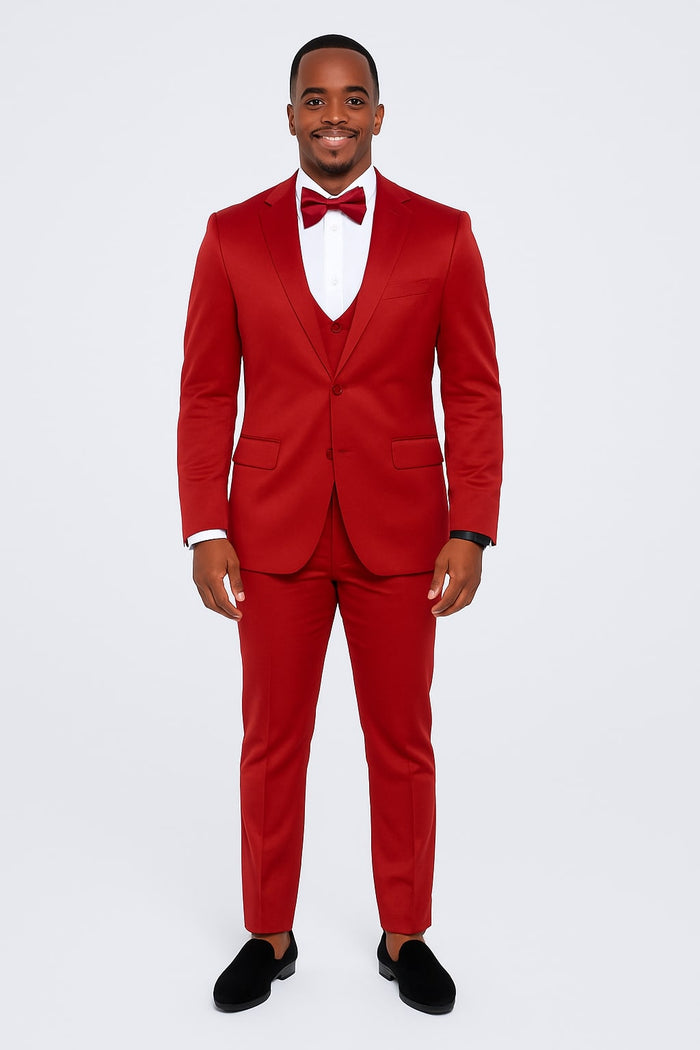 Burgundy Satin Tuxedo Set  4-Piece Ensemble for Weddings & Proms