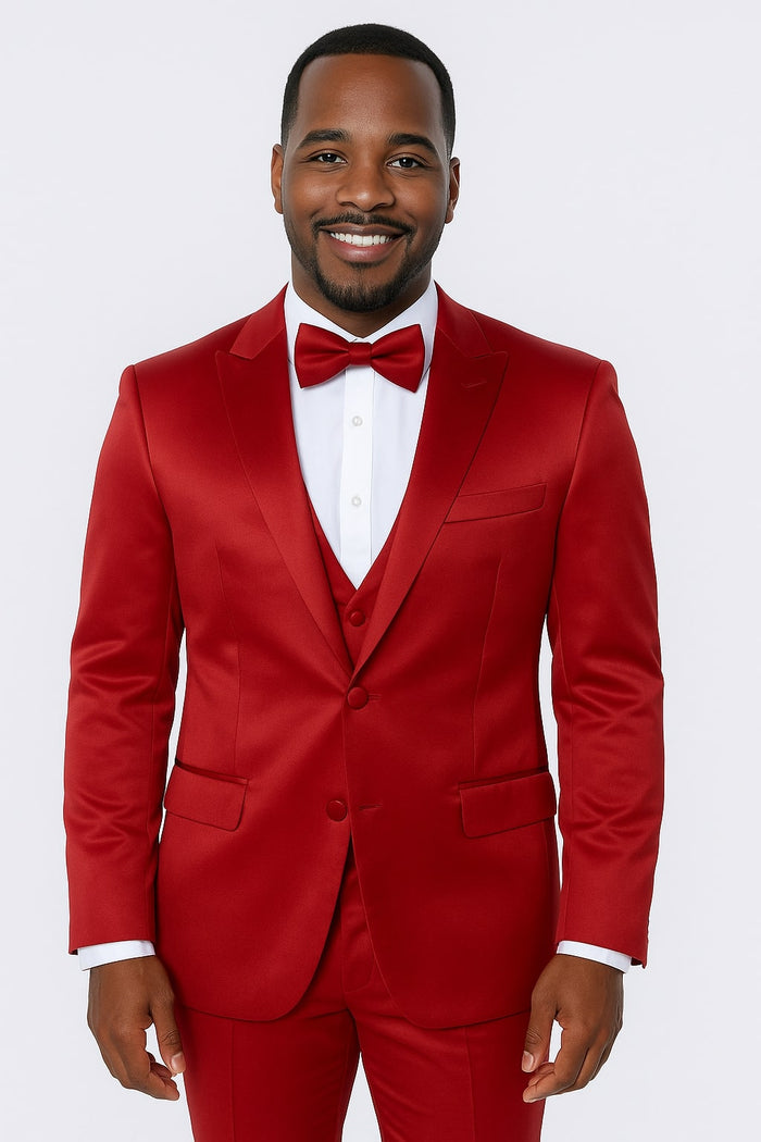 Burgundy Satin Tuxedo Set  4-Piece Ensemble for Weddings & Proms