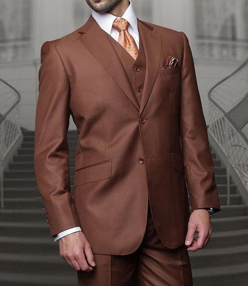 Regular Fit Men's Suits with Vest Cognac Rust 3 Piece Wedding Groomsmen Vinci V2TR