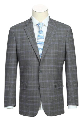 "Renoir Men's Classic Fit Dark Grey & Lavender Windowpane Suit"