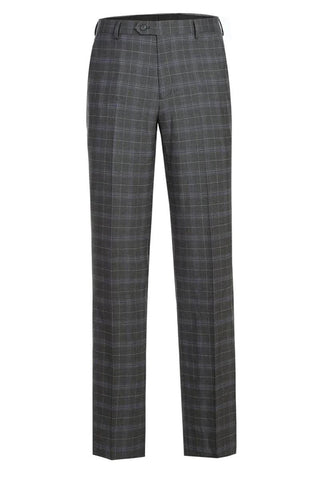 "Renoir Men's Classic Fit Dark Grey & Lavender Windowpane Suit"